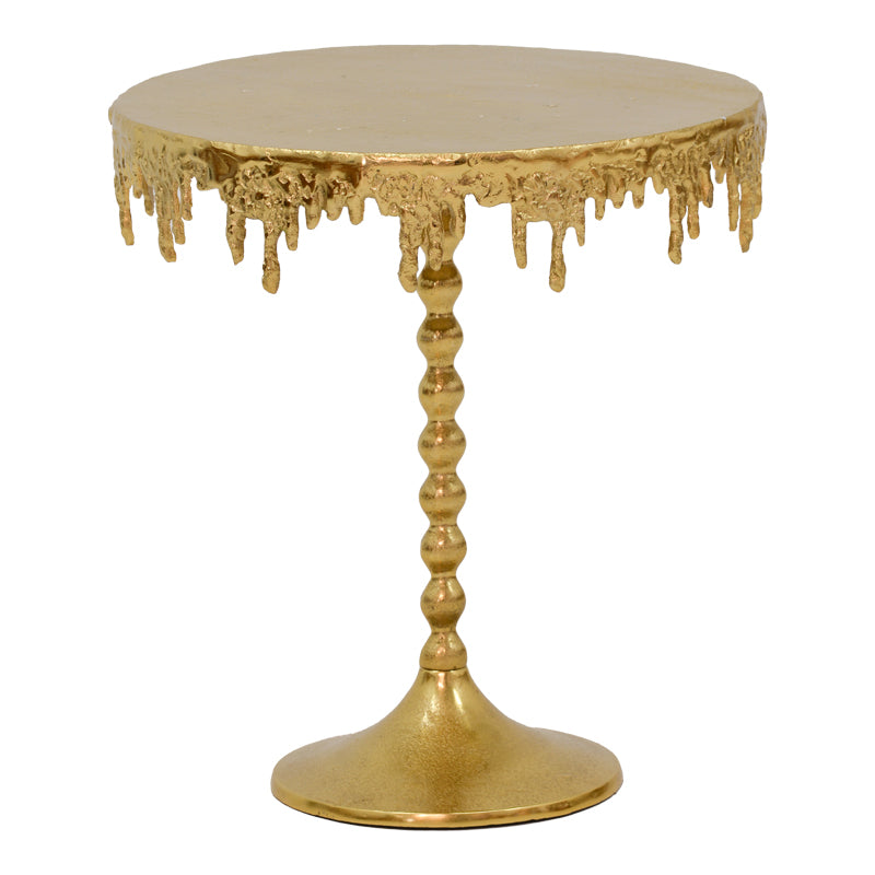 Модерна, естетска и уникатна тркалезна помошна масичка Side table Innsbruck со сјајна златна метална површина и уникатна текстура