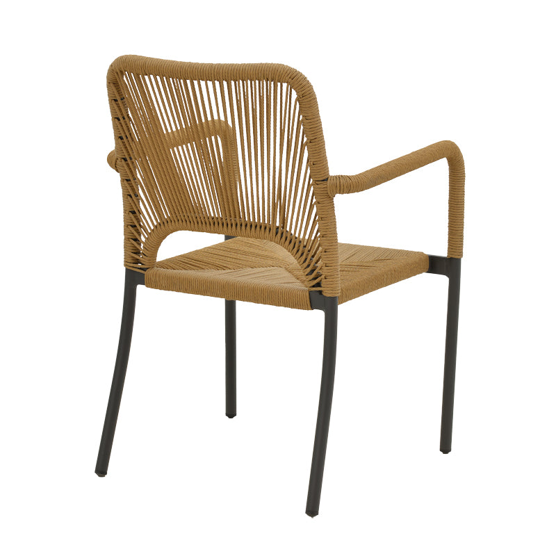 Модерна, естетска и уникатна редечка градинарска фотелја-стол Aluminum armchair Quebecic со темна антрацит алуминиумска рамка и седиште во нијанса на природен ратан