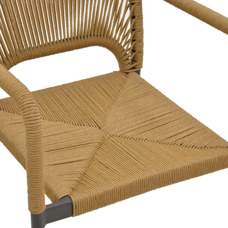 Модерна, естетска и уникатна редечка градинарска фотелја-стол Aluminum armchair Quebecic со темна антрацит алуминиумска рамка и седиште во нијанса на природен ратан
