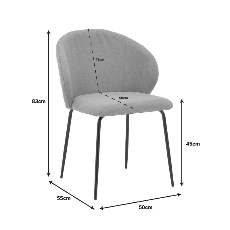 Модерна трпезариска лоунџ столица Chair Xenora тапацирана во квалитетна сиво-беж (греж) ткаенина со елегантни и цврсти црни метални ногарки