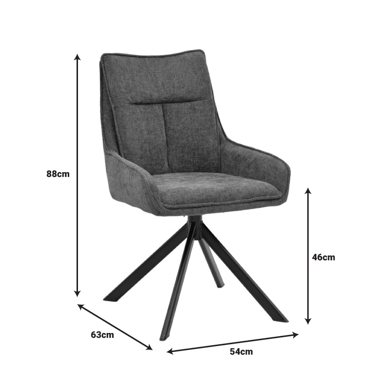 Луксузна и модерна лоунџ фотелја Armchair Xenda со ергономски наслон од темно сиво зајакнато платно и елегантни црни мат метални ногарки