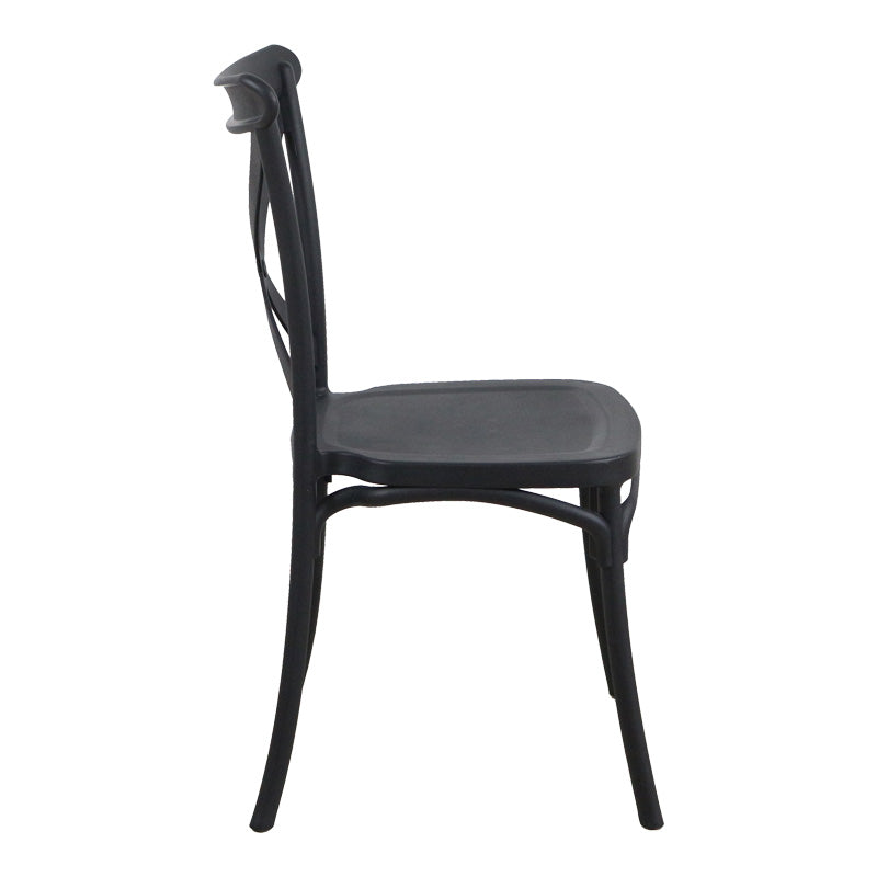 Модерна минималистичка трпезариска столица Chair Xente на редење, изработена од цврст црн полипропилен со ергономски наслон и моноблок структура