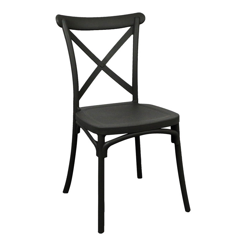 Модерна минималистичка трпезариска столица Chair Xente на редење, изработена од цврст црн полипропилен со ергономски наслон и моноблок структура