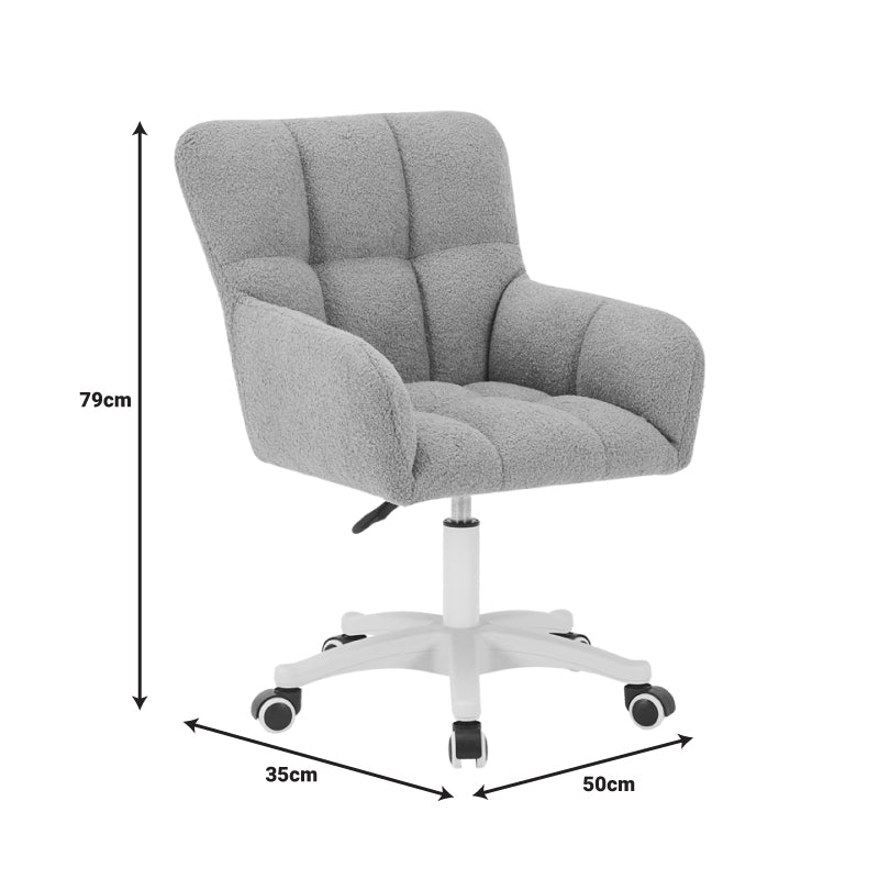 Модерна ергономска канцелариска и козметичка столица Office chair Xenoar тапацирана во луксузно меко сиво теди крзно со хромирана база на тркала