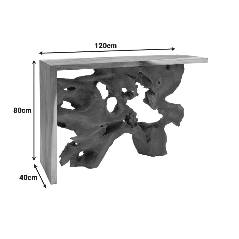 Модерна рустична конзолна маса Console Table Walic изработена од вистинско масивно тиково дрво во природна натур боја, со карактеристична органска текстура на годовите
