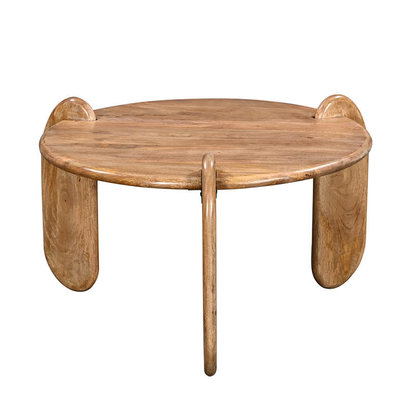 Луксузна тркалезна клуб масичка за дневна соба Coffee table Wreet изработена од вистинско масивно дрво акација со видливи природни годови во натур нијанса