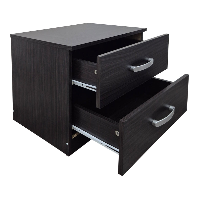 Модерна компактна ноќна масичка Bedside Table Vedaex во длабок венге декор, со паметна функционална фиока за складирање и отворена лоунџ полица
