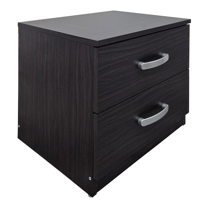 Модерна компактна ноќна масичка Bedside Table Vedaex во длабок венге декор, со паметна функционална фиока за складирање и отворена лоунџ полица