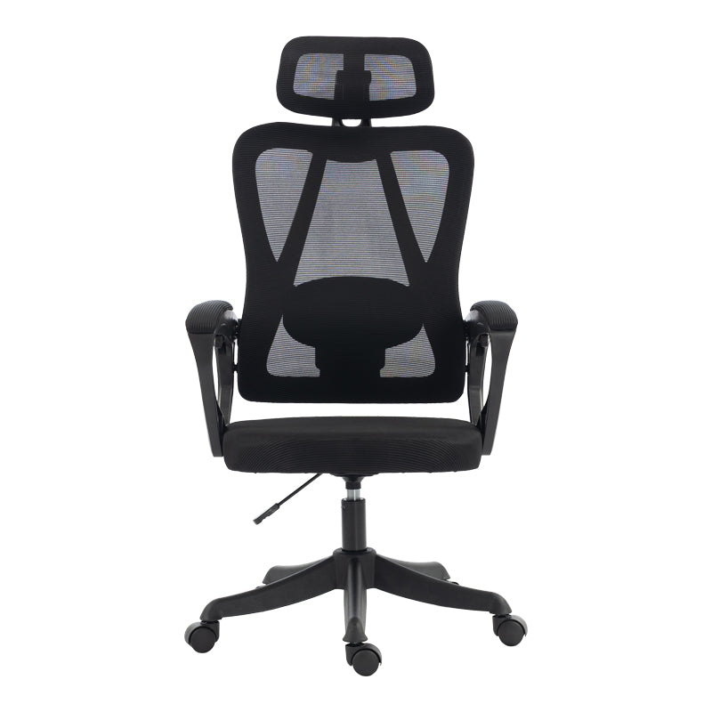 Модерна црна директорска канцелариска столица Executive Office Chair Umberia со висок ергономски наслон од дишлива мрежа, потпирачи за раце и засилена база на тркалца
